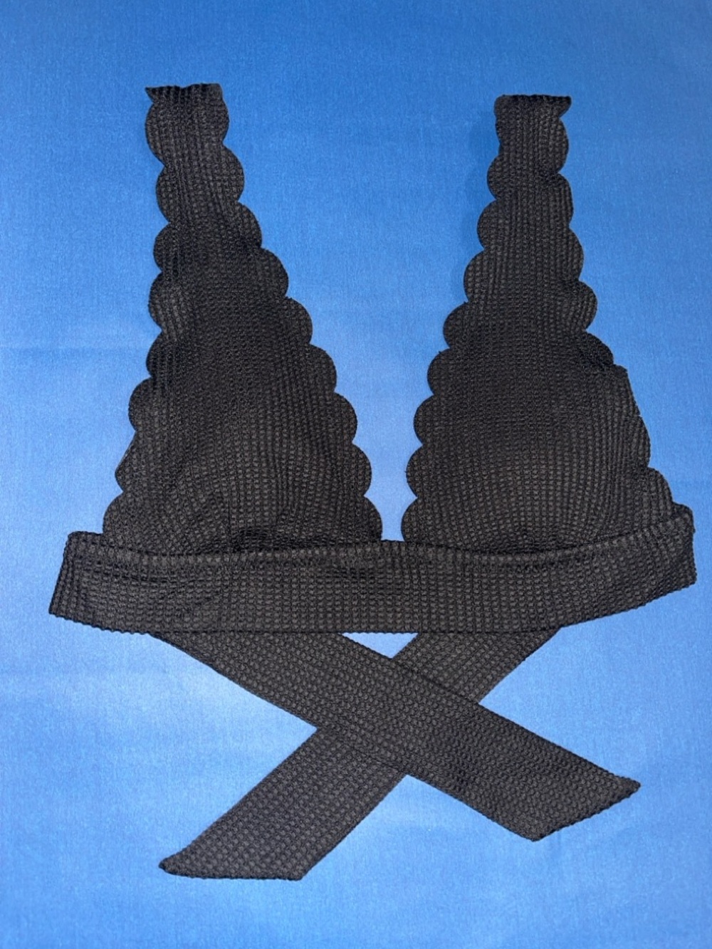 aerie Black Scallop-Trim Triangle Bikini Top and Bottom - Picture 2 of 9